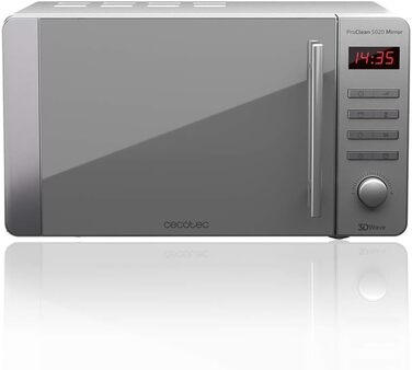 Мікрохвильова піч Cecotec Pro Clean 5020 Mirror: 700 Вт, 20 л, нержавіюча сталь, 8 програм, LCD-дисплей, таймер 60 хв, технологія 3D Wave