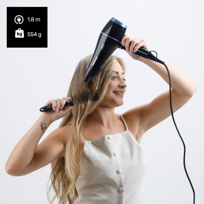 Фен Taurus Alize 2200 з іонізацією та керамічним покриттям | 6 режимів, холодний потік, концентратор та дифузор | Чорний