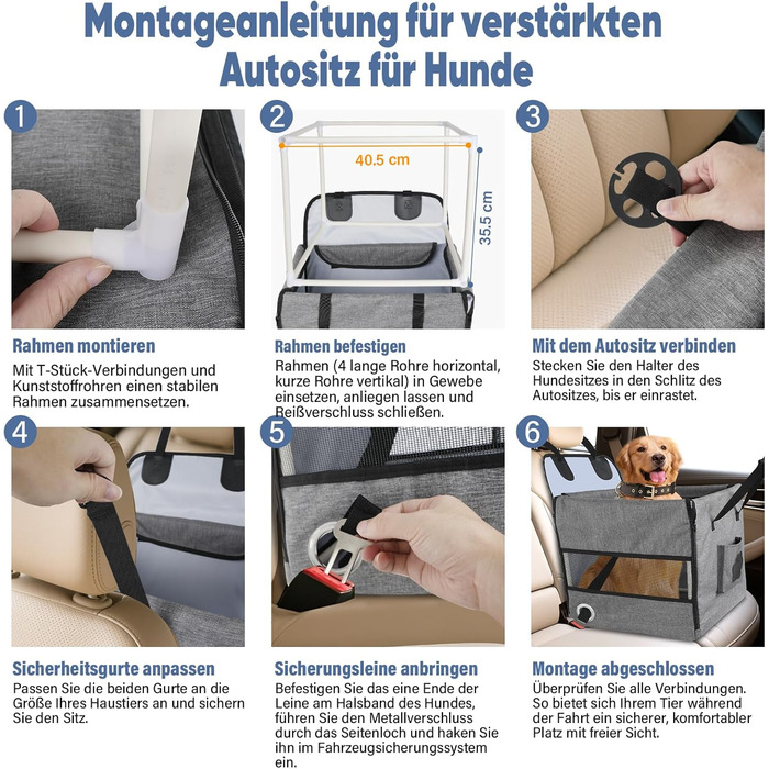 Автомобільний лежак для собак 44x40x40 см – міцний лежак з ременями безпеки та сіткою, знімний кошик для собак на заднє сидіння, водонепроникний та зручний