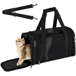 Складана переносна клітка для собак та котів, сумка-переноска для подорожей, авто, літака. Легка, дихаюча переноска для маленьких та середніх котів, кроликів, цуценят до 6.8 кг (Чорний)
