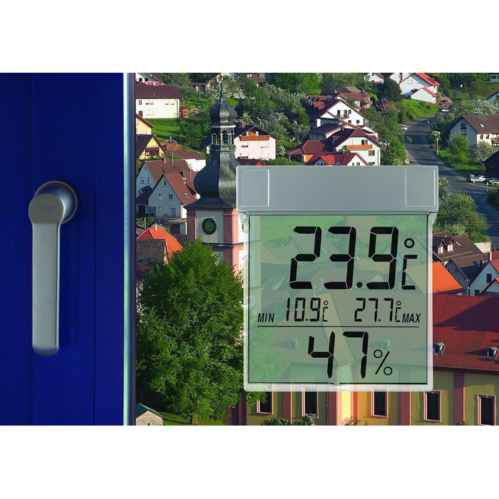 TFA Dostmann Vision Digital Window Thermohygrometer, 30.5020, large display with outdoor temperature and humidity, L 97 x W 22 x H 105 mm