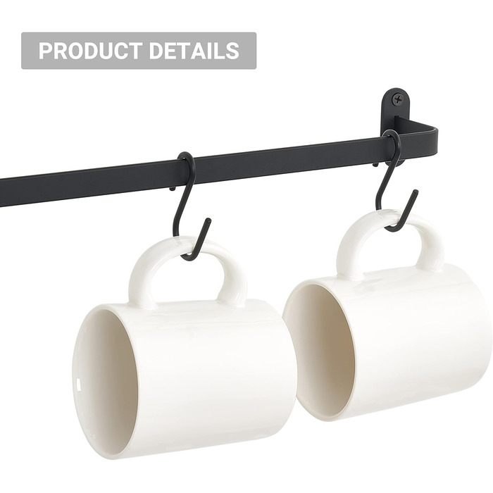 Dahey Mug Holders, Wall Mounts, Metal Coffee Cup Hangers with 10 Cup Hooks, Cup Display Shelf, Rustic Utensil Cup, Storage Organizer for Kitchen, Dining Room, 2-Piece Set, Black