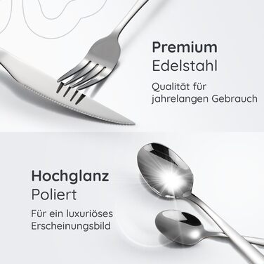 Stainless Steel Cutlery Set 12 Persons Essential with Steak Knives (72-Piece) - Dishwasher Safe, Silver Cutlery, Cutlery Set, Dining Cutlery, Cutlery Set 12 Persons - Table Cutlery for Home/Party