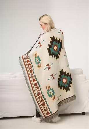 Zibaobeter Aztec Navajo Throw Blanket Bohemian Tribal Ethnic Geometric Pattern Blanket With Tassels Suitable For Sofa/Bed/Outdoor (130x180cm/51.2x70.8in)