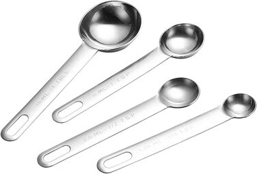 Measuring spoons, stainless steel measuring spoons, measuring spoon set with scale, measuring cup, measuring ruler, baking tool, multipurpose spoon (Silver, 7 PS) (Silver 4 PS)