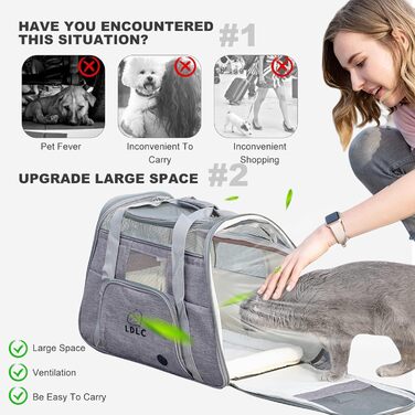 Транспортна переноска для собак та котів PETCUTE, сіра, з м'яким матрацом