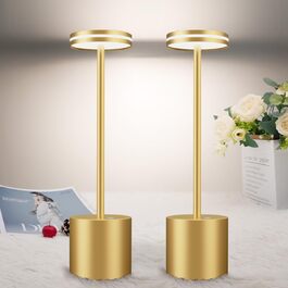 LED настільна лампа Bravzurg бездротова, акумуляторна, 5000mAh, диммування, 3 колірні температури, USB, сенсорне керування, для дому та вулиці, нічник, торшер – (2 Gold)