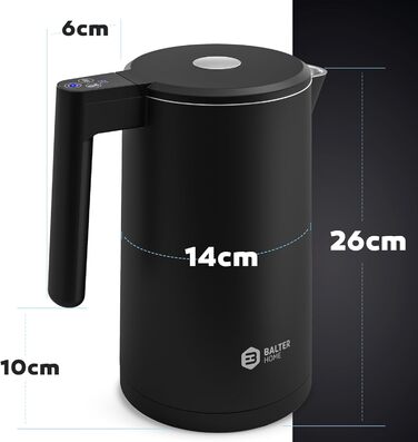 Balter Stainless Steel Kettle with Temperature Setting, 40°C-100°C, Double-Walled, BPA-Free, 1.7L, Black, WK-5-Touch