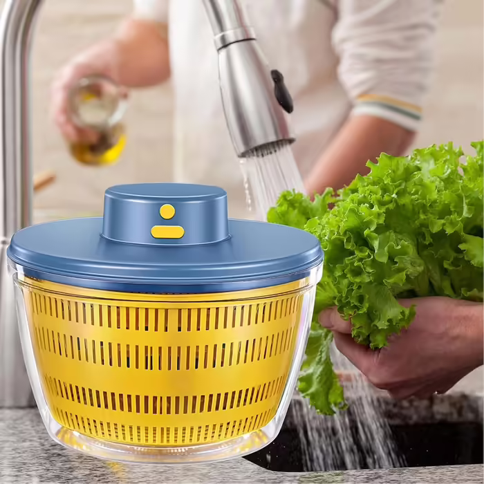 Automatic Salad Spinner, USB Wireless 4000ml Salad Spinner Dehydrator for Fruits and Vegetables, Salad Bowl for Serving, Quickly Drains Kitchen Helper in Trendy Color, Long Standby Time (Blue)
