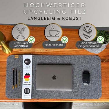 Підкладка на стіл Kontor28® з фетру 80x37.5 см, сіра (urbangrau), виготовлено в Німеччині - захист від ковзання, миється, з переробленого PET