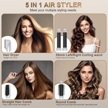 Фен-щітка 5 в 1 для волосся: стайлер, плойка, об'єм, локони