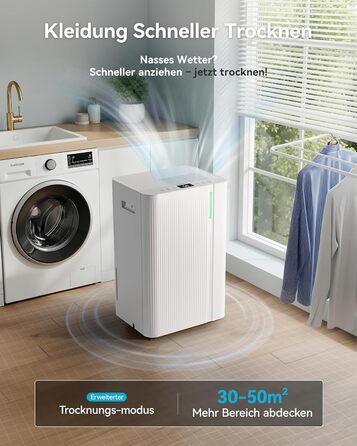 Електричний осушувач повітря EUHOMY 12л/24г, тихий та економічний, з відведенням води, автоматичним розморожуванням, 3 режими, для квартири 25м²/122м³