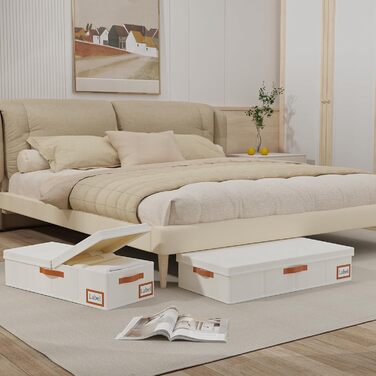 Yawinhe 2 Pack Under Bed Storage Drawers, Clothes Storage with Lid, Foldable Storage Bag with Handles, for Bedding, Blankets, Clothes, 60x30x15cm, Beige