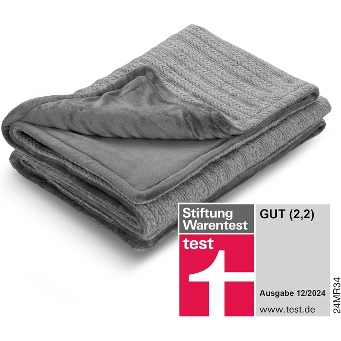 Електрична ковдра Medisana HB 680 Kuschelheizdecke з в'язаним візерунком, функцією автоматичного вимкнення, що стирається, сірого кольору, 3 температурні режими, розмір 160 x 120 см, двоколірна, з ефектом реверсу