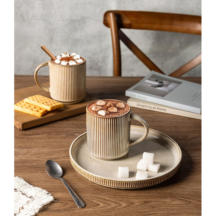 Набір посуду GBhome з реактивної глазурі для 6 осіб, 18 предметів: тарілки, миски, чашки (капучино), ручна робота, кераміка, безпечний для мікрохвильової печі та посудомийної машини