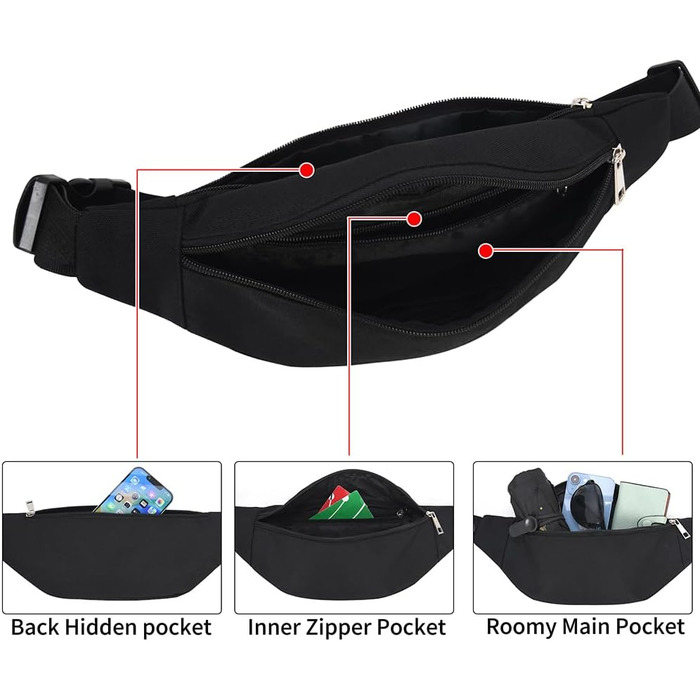 Чоловіча/Жіноча поясна сумка на пояс, бананка для спорту, подорожей, прогулянок з собакою, чорна