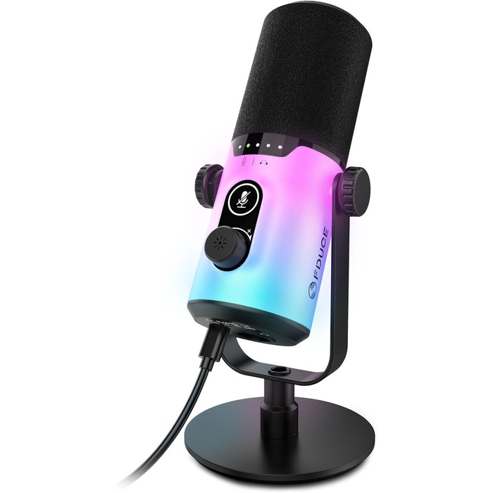 Ігровий мікрофон FDUCE з USB/XLR підключенням, RGB-підсвічуванням та регулятором посилення для стрімінгу, запису подкастів та співу