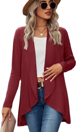 Кардиган жіночий Faulily Daen з відкритою фронтальною частиною, в'язаний, однотонний, водоспадний, зелений (XL, Бордовий)