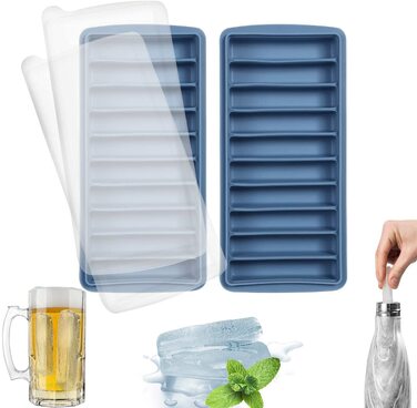 Силіконова форма для льоду LessMo з кришкою, BPA-free, LFGB сертифікована, 10 відсіків (2 шт, синій) для коктейлів та віскі