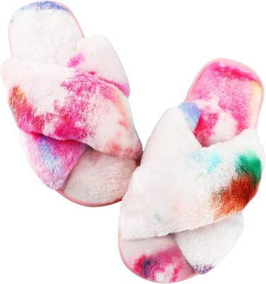 Тапочки жіночі Ankis з плюшу, теплі зимові, з перехресними ремінцями, з піною з пам'яті, з відкритими пальцями, пухнасті, для дому та вулиці (білий, чорний, сірий, верблюжий) (36/37 EU, кольори веселки)