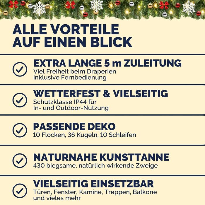 Гірлянда святкова CASARIA 5м з 100 LED, тепле біле світло, для прикраси інтер'єру та екстер'єру, зелена