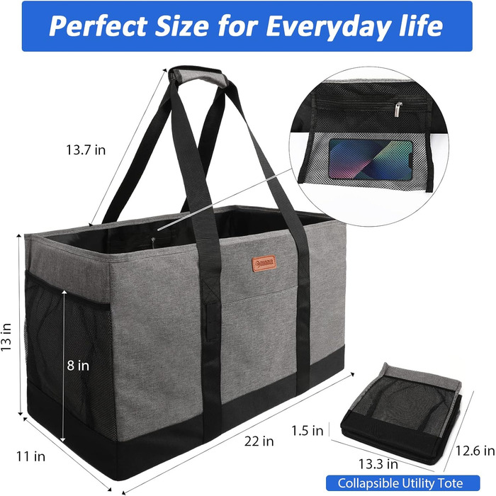 MHOMER Reusable Upright Grocery Bags - Extra Waterproof Large Tote Bag with Reinforced Bottom, Foldable Shopping Bags
