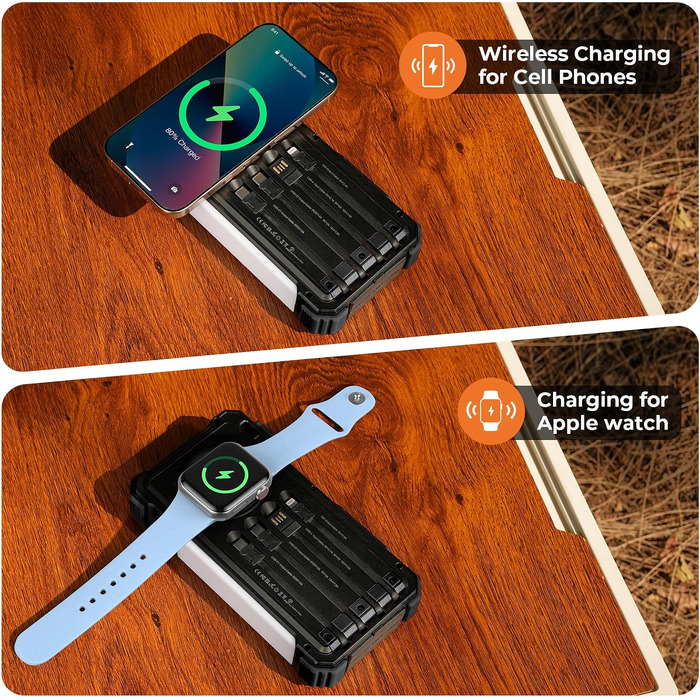 Сонячний павербанк BLAVOR 20000mAh з підтримкою швидкої зарядки 20W, USB-C, бездротовим заряджанням для Apple Watch, ліхтариком та карабіном, чорний