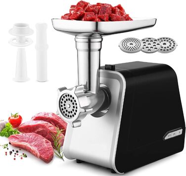 М'ясорубка електрична COOCHEER 2000 Вт, 3-в-1, нержавіюча сталь, з насадками для ковбас та кібе, для дому