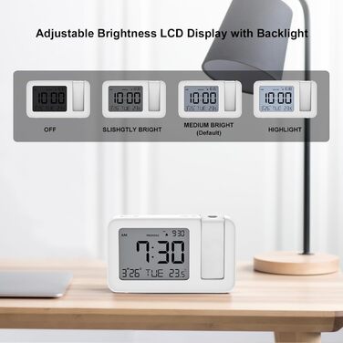CHEREEKI Projection Alarm Clock, Alarm Clock with Indoor Temperature, 4 Adjustable Projection Brightness, 9-Minute Snooze Function, Digital Alarm Clock Suitable for Office and Bedroom