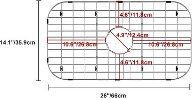 Захисна решітка для кухонної мийки з нержавіючої сталі 66x35,6 см, підкладка для мийки з отвором посередині, з радіусом кутів