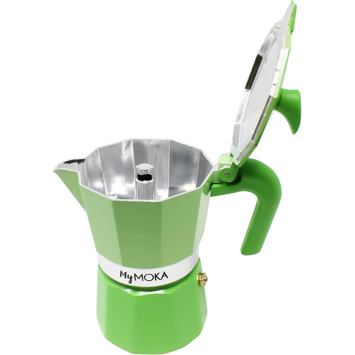 Steelmoka, Patented Moka Espresso Machine for stovetops including induction, 2-cup capacity, silver color, stainless steel coffee maker, dimensions 12 x 9 x 15.5 cm (3 cups, Mojito)