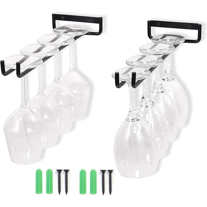 Тримач для келихів Yhuasia (2 шт.) - рейка для склянок, металева підвісна конструкція для бару, кухні, ресторану, пабу, чорний