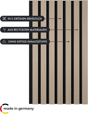 Акустична панель Momento з натурального дуба 240x50 см, 3D ламелі для шумоізоляції стін, колір дуб натуральний, чорний фліс (Made in Germany)