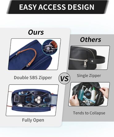 Чоловіча дорожня косметичка ECOHUB, водонепроникна, з відділенням для мокрого одягу, ремінь, з перероблених матеріалів, з двома застібками-блискавками (Синьо-зелений, Темно-синій)