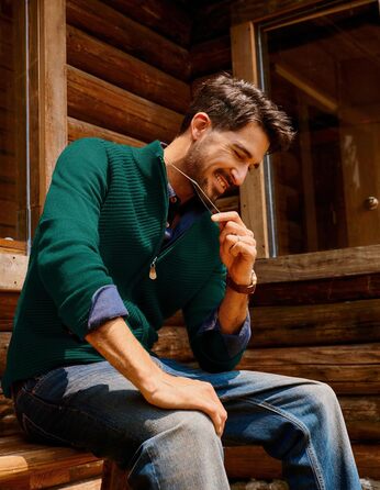 Кардиган чоловічий PJ PAUL JONES з блискавкою та стоячим коміром, грубий в'язання (S, Зелений)