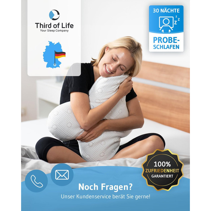 Side Sleeper Pillow ACAMAR, Third of Life - 2022 Innovation Award Winner, Orthopedic Neck Pillow for Neck Pain, Viscoelastic Memory Foam, Ergonomic Head Pillow with Thermo Cover White Thermoregulating Cover