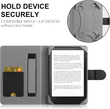 Чохол для електронних книг Pocketbook, Tolino, Sony, Kindle, Kobo: шкіряний захисний чохол, чорний, 6-6.8 дюймів