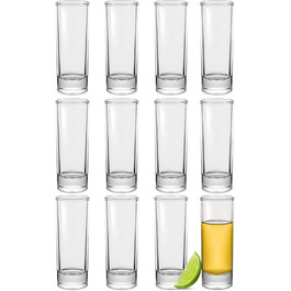 12 Shot Glasses, Tall, Made of Glass, 5cl - Dishwasher Safe - Stable thanks to thick base - Shot glasses for every party