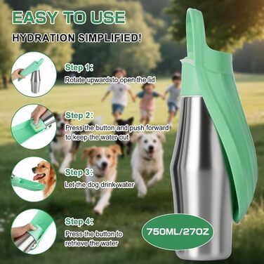 Водяна пляшка для собак на прогулянці: витривала, з нержавіючої сталі, 750 мл, з подвійними стінками, вакуумна ізоляція, не протікає