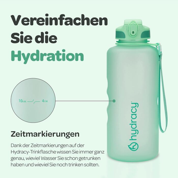 Пляшка для води Hydracy з соломинкою та мітками часу 2л - Спортивна пляшка без BPA, герметична, не конденсується, для спорту та активного відпочинку (2л, Аква Грін)