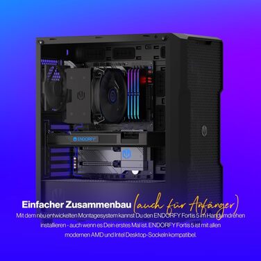 Охолоджувач процесора ENDORFY Fortis 5 з вентиляторами 140 мм та 120 мм, підтримка AM4/AM5/LGA1700/LGA1200, напівпасивний режим