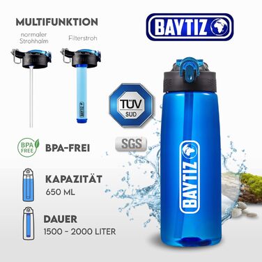 Water Bottle + Straw Filter + Carabiner - Water Filter Outdoor with Activated Carbon - Sports Survival Camping Hiking Survival Water Bottle Straw Water Purifier Life Filter System Straw