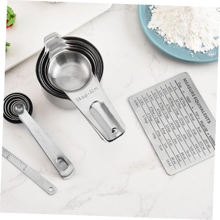 15 Measuring Spoon Conversion Table Kitchen Gadgets Bowls Measuring Cups for Baking Measuring Cup Set Portable Rice Spoon Kitchenware Stainless Steel Silver