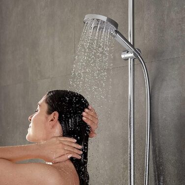 hansgrohe Raindance Select S - water-saving showerhead 9 l/min (EcoSmart), hand shower with 3 spray patterns, round shower head (⌀ 120 mm), water-saving showerhead with anti-limescale function, Chrome
