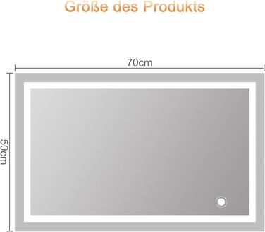 Дзеркало для ванної кімнати з підсвічуванням 50x70 см LED, з сенсорним вимикачем, срібне