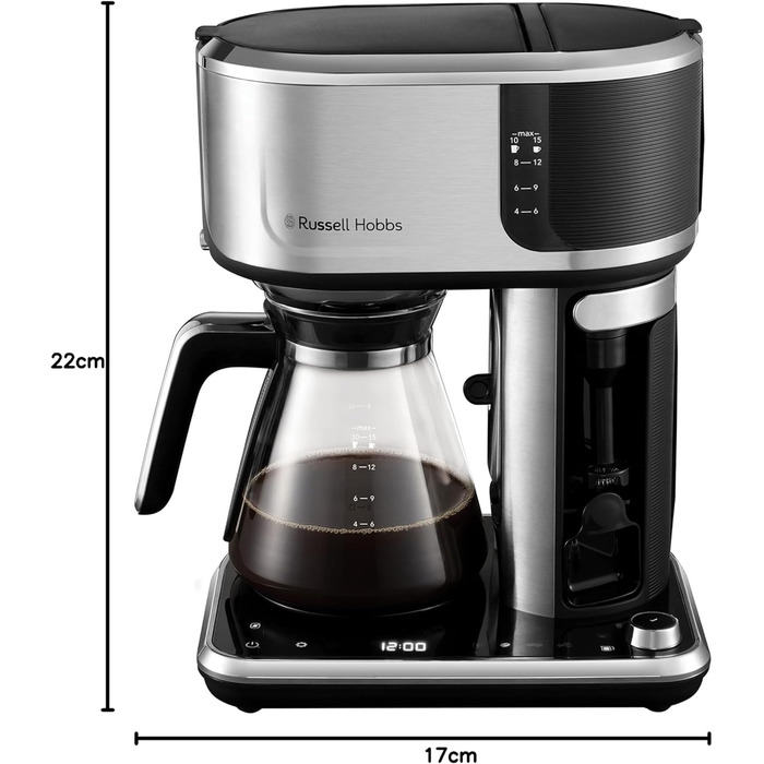 Скляний глечик Russell Hobbs Attentiv з регулюванням температури та ситом для чаю [40-100°C], нержавіюча сталь, 1.7л, з функцією підігріву, для дитячого харчування, 2400W, 26200-70 (замінний глечик для кавомашини Attentiv)