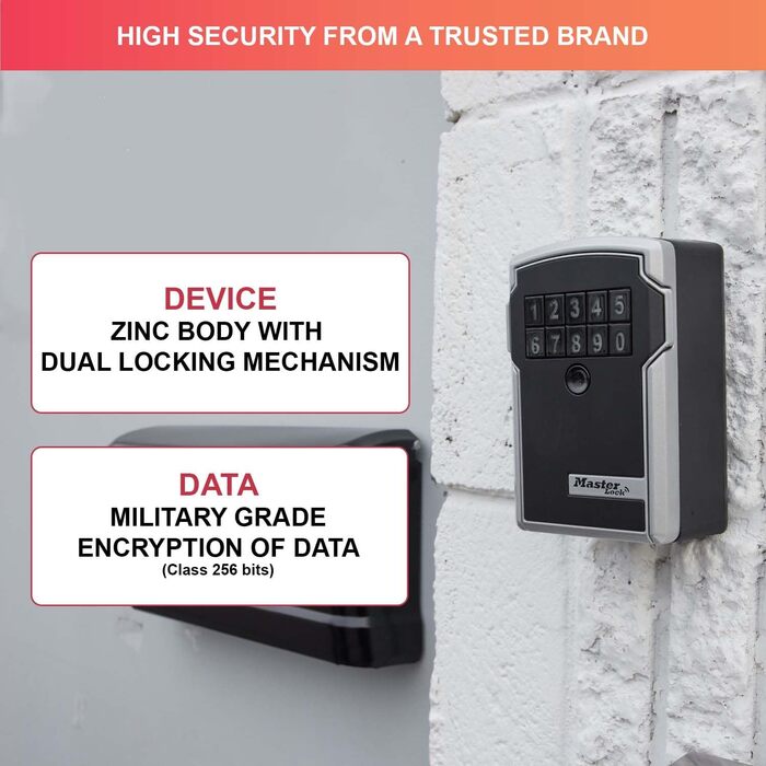 Сейф для ключів Master Lock Smart Connected з Bluetooth та кодовим замком, настінний, шифрування за військовим стандартом, 12.7x8.3x5.9 см