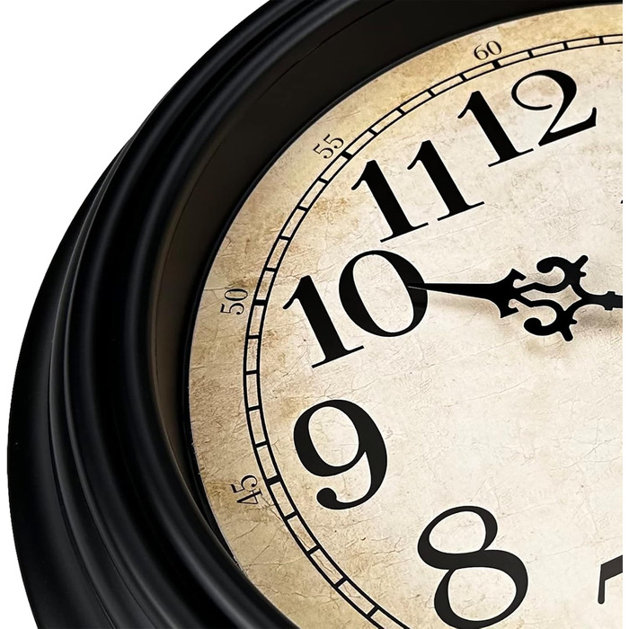 Plumeet Extra Large Classic Wall Clock - Quiet - Wall Clock without Ticking Sounds for Living Room - Bedroom - Battery Operated (Arabic Numerals) (40.6cm, Black)