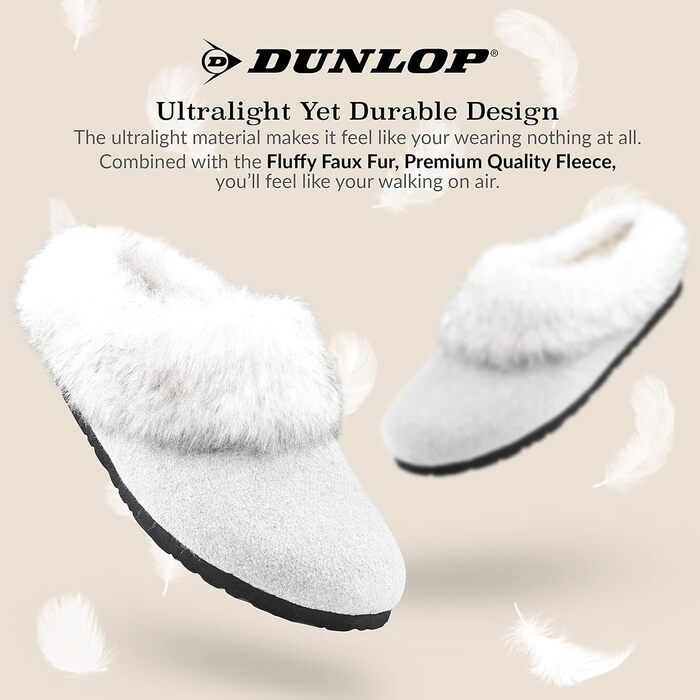 Тапочки жіночі Dunlop з плюшу, антиковзаюча підошва, 37-41 (38 EU), сірі