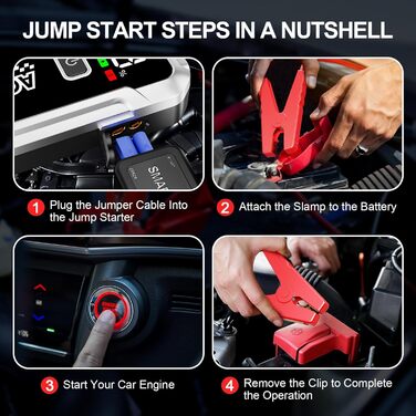 Портативний акумулятор Starthilfe для автомобіля: запуск 12V авто, мотоцикла, вантажівки, SUV з LED-ліхтариком та LCD екраном